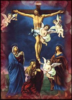 Cherubs tend to Jesus on The Cross